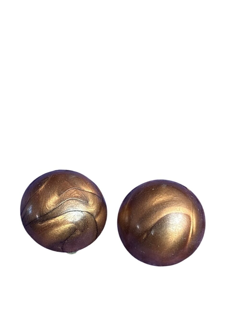 Vintage Germany Stamped Clip On Earrings Brown Swirled Plastic Cabochons 0.75 in